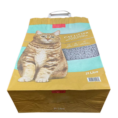 O empacotamento de papel do papel de Cat Litter Bags Handle Kraft de 7 cores ensaca a boca aberta