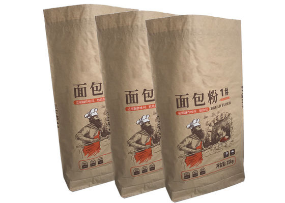saco de papel de empacotamento do produto comestível da proteção da umidade dos sacos de papel de 25kg Multiwall Kraft