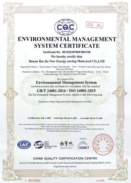 CHINA Henan Baijia New Energy-saving Materials Co., Ltd. Certificações